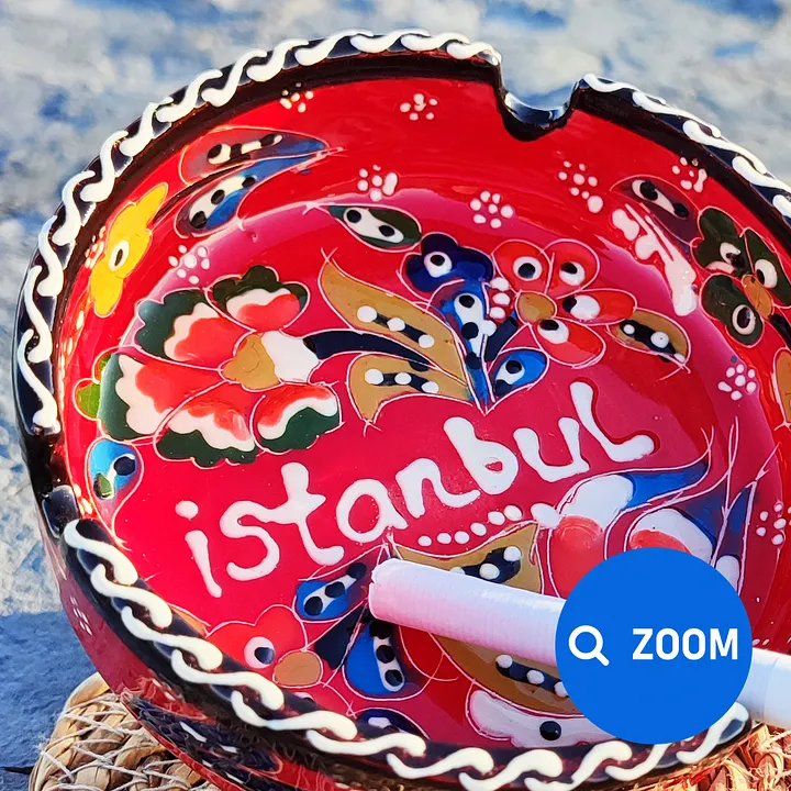 Handmade Red Ceramic Ashtray - Turkish Iznik Style Decor, 7 cm — handmade pottery product image (2)