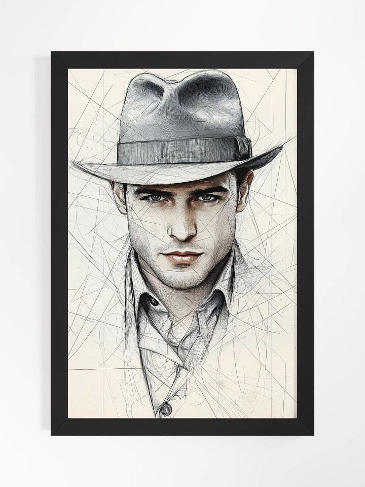 Brooding Fedora: Intense Line Art Portrait of a Mysterious Man product image (1)