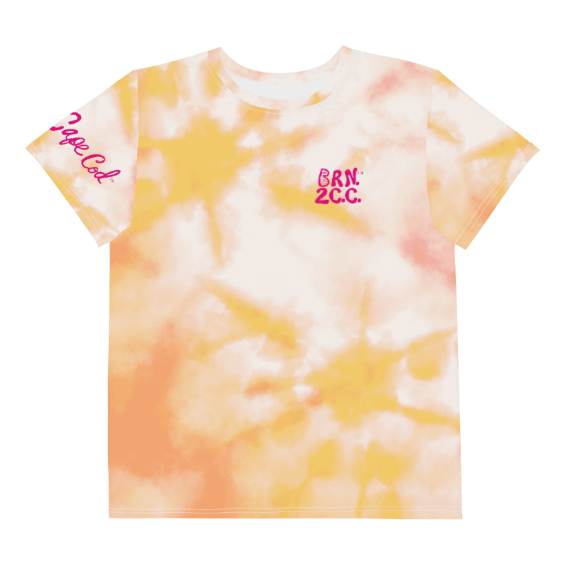 🦩YOUTH | Girls’ | BOURNE to Cape Cod™ | Logo Tee – All-Over Print | BRN.2C.C.™ | Coastal Cutie Vibes💖 | Pink Logo on Orange Tie-Dye product image (1)