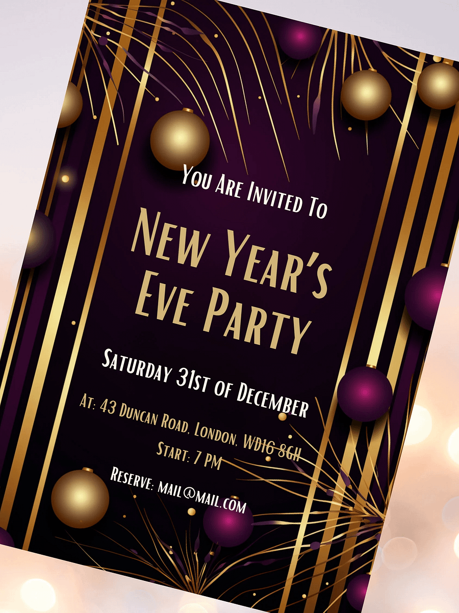 New Year's Eve Purple and Gold Party Invitation | Editable in Canva | New Years Party Printable Template | Holiday Invitation | Canva Edit product image (6)