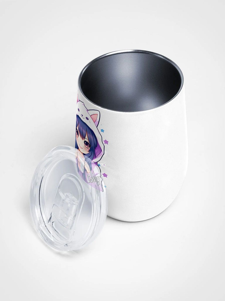 Cozy Kawaii Anime Girl - Wine Tumbler Cup - 12 oz - High-Grade Stainless Steel product image (3)
