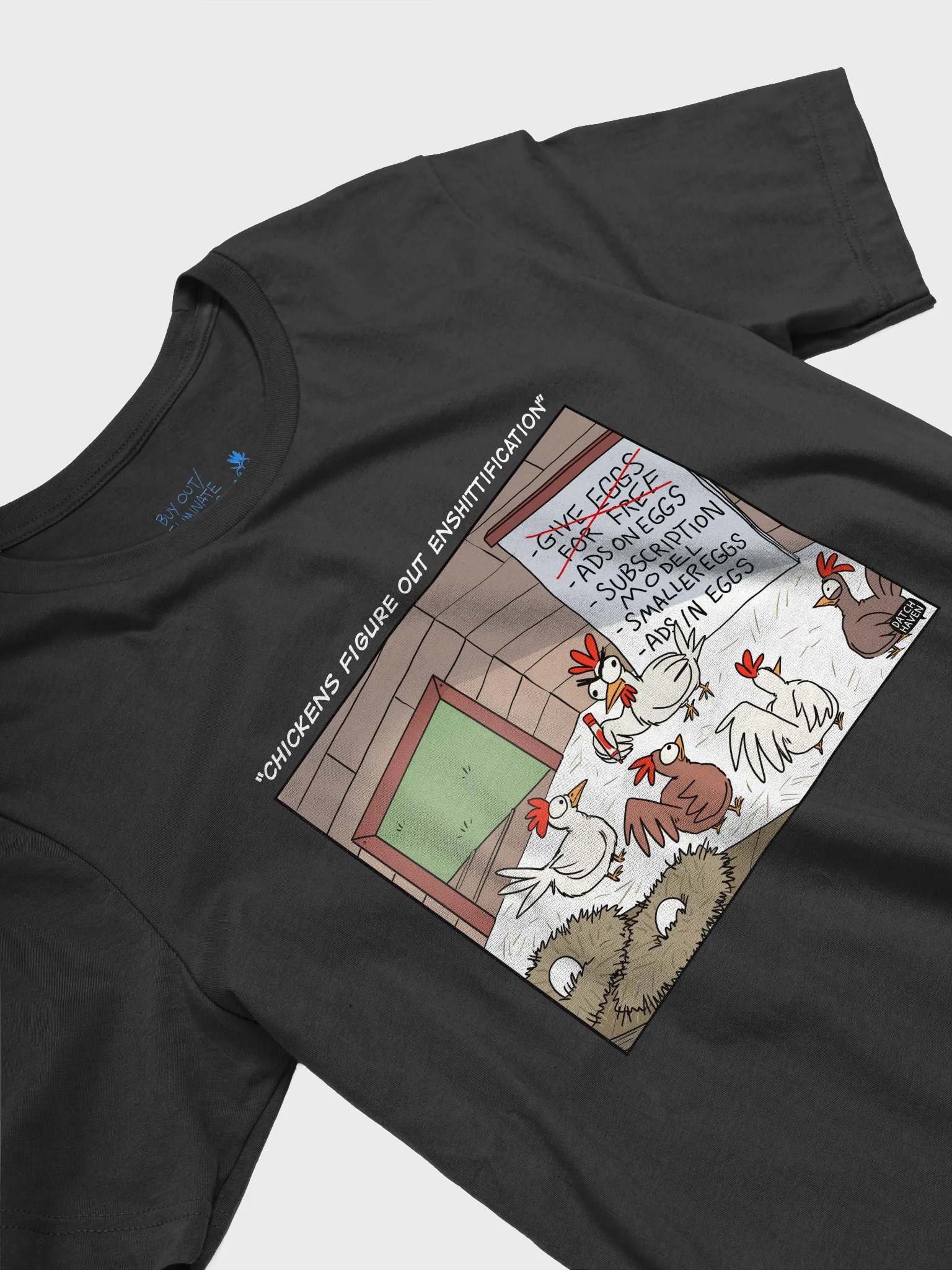 "Chickens figure out enshittification" soft t-shirt product image (3)
