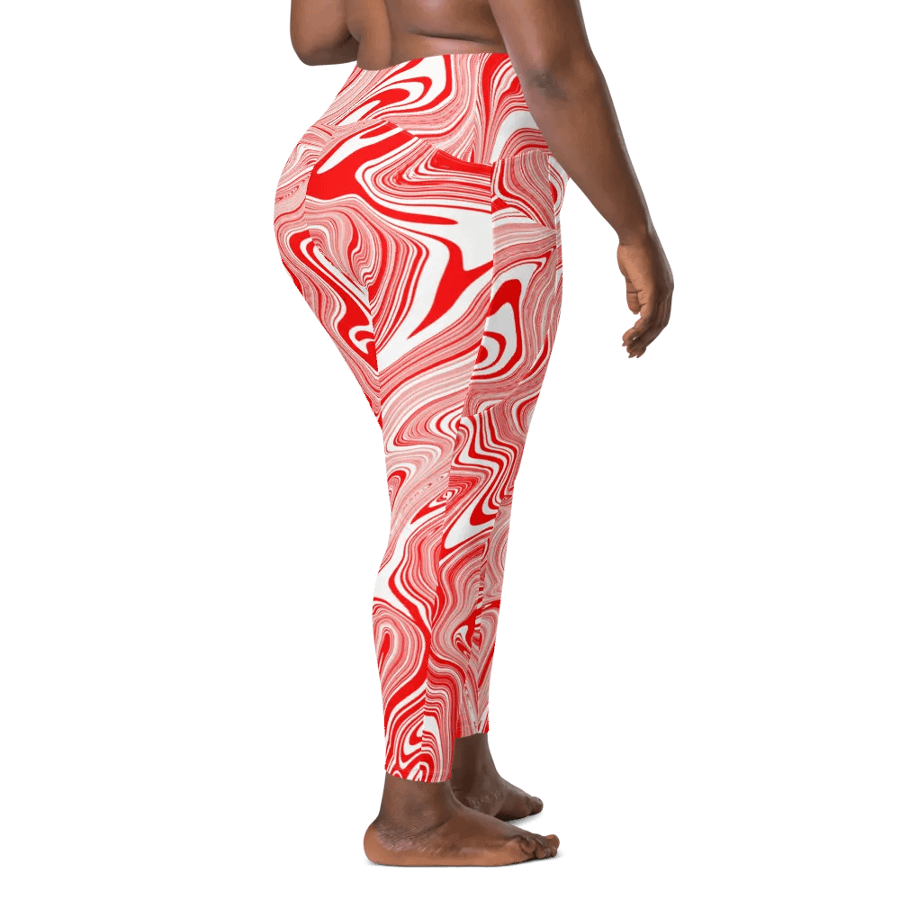 Leggings with Pockets - Red and White Liquid Swirls product image (10)