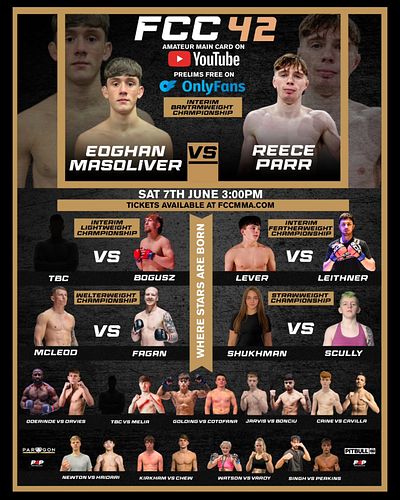 🚨 FCC 42: Amateur Card 🚨

🗓 Saturday 7th June 

📺 FREE Prelims on @onlyfans onlyfans.com/fccmma

📺 Amateur Main Card on YouTu...