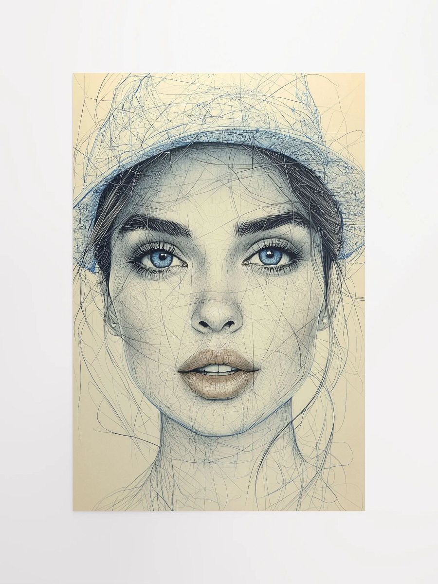 Blue Muse: Minimalist Portrait Art Print with Vintage Elegance product image (4)