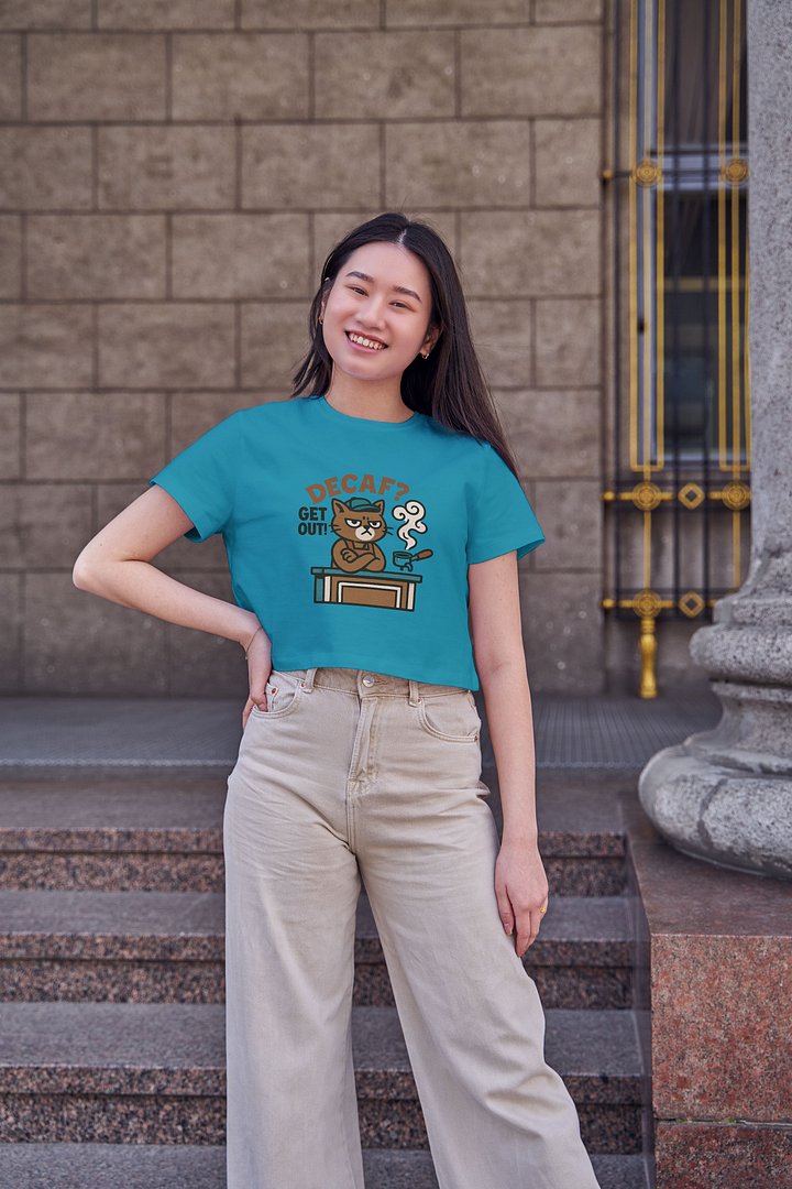 'Decaf? Get Out!' Cat T-Shirt | Funny Sarcastic Tee for Coffee Lovers & Baristas product image (100)