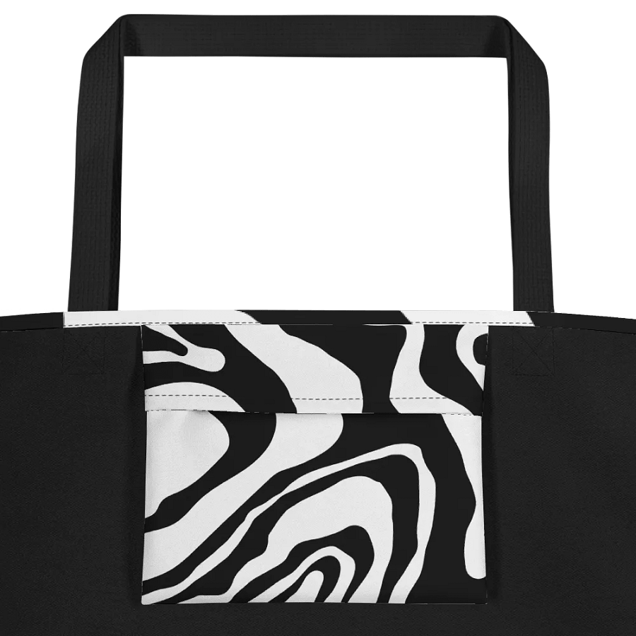 All-Over Print Large Tote Bag w/ Pocket - Black and White Wave Design product image (3)