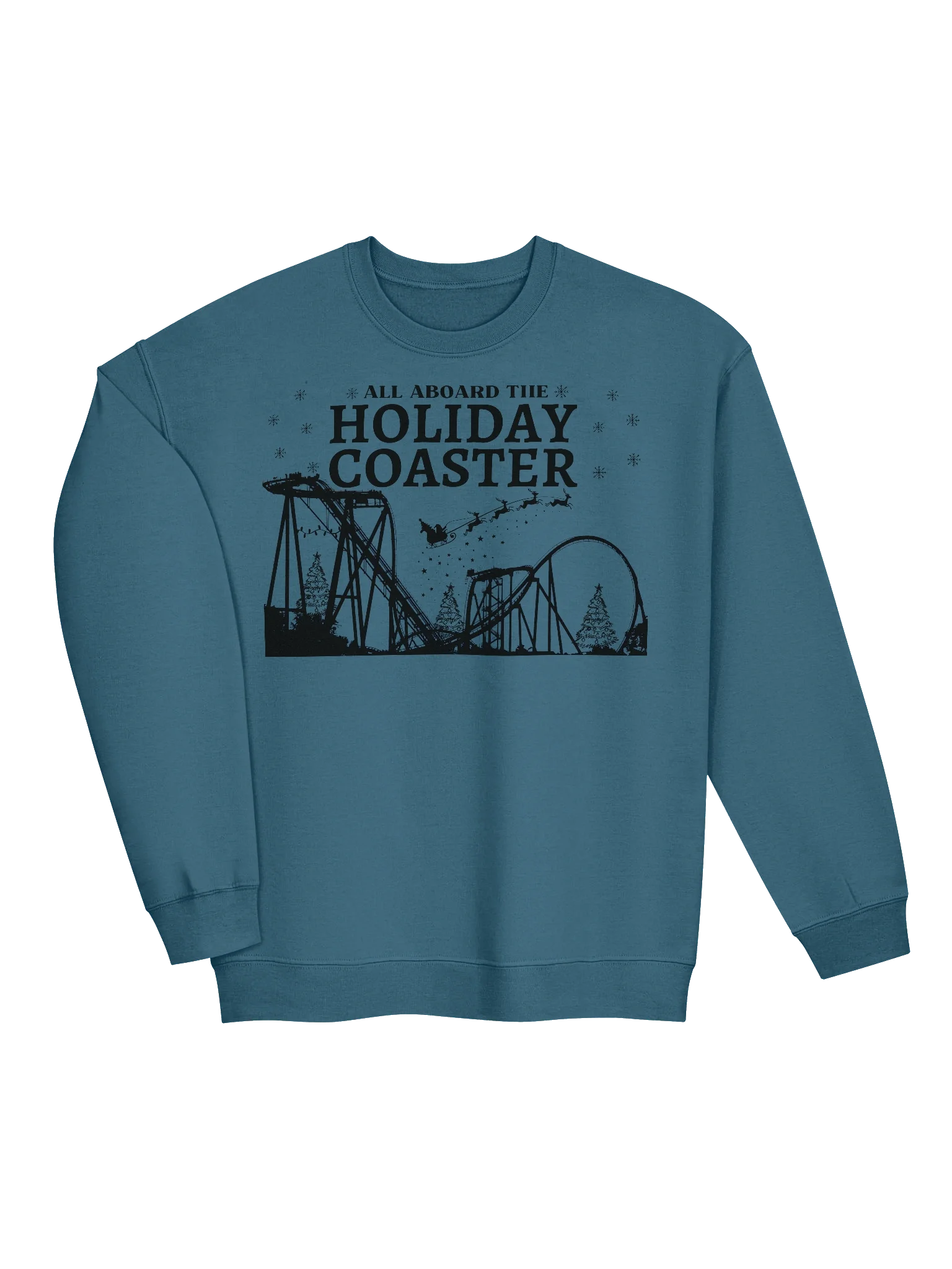 All Aboard the Holiday Coaster – Christmas Roller Coaster Sweatshirt with Santa Sleigh & Snowflakes product image (2)