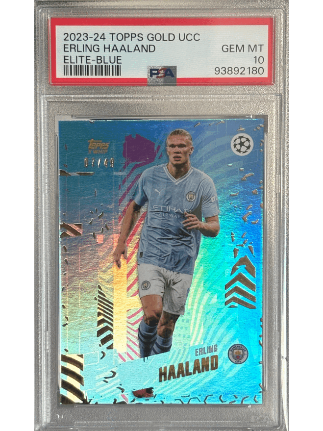 Erling Haaland 2023-24 Topps Gold UCC Elite-Blue /49 PSA 10 product image (2)