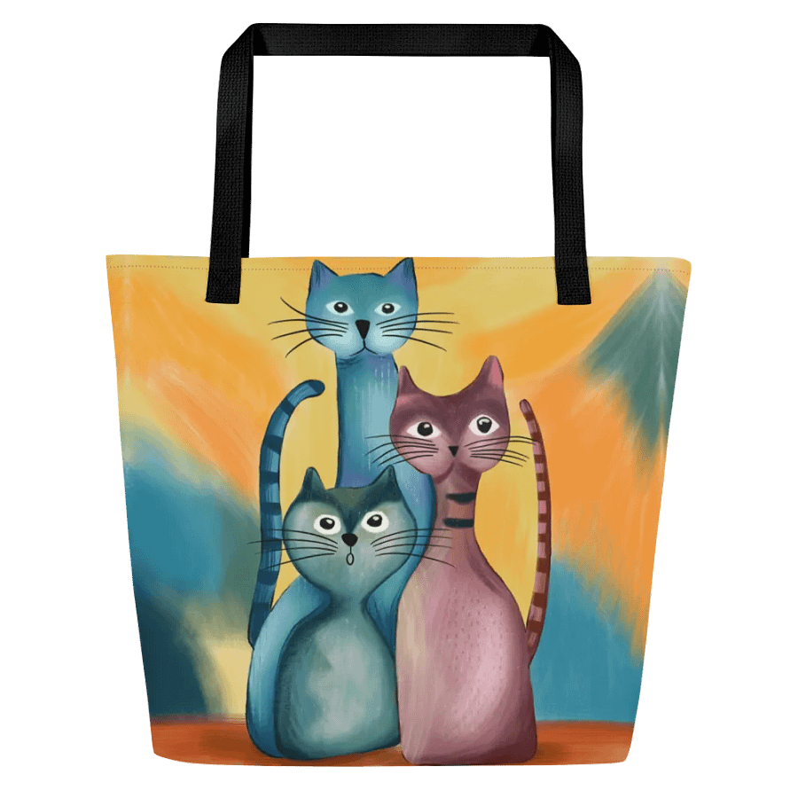 Handdrawn Cat Lover Abstract Colorful Three Cats Tote Bag product image (3)