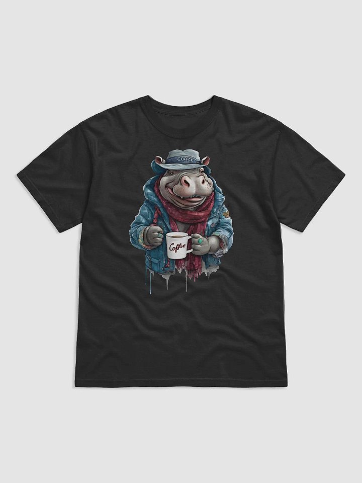 Hippopotamus wearing a jackets holding a cup coffee product image (1)