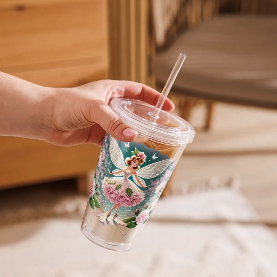 Pink Rose Fairy Plastic Tumbler with Straw product image (9)
