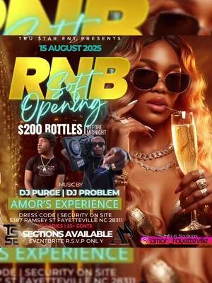@amor_fayetteville  THE SOFT OPENING YOU CAN’T MISS  We’re bringing the grown & sexy vibes to Fayetteville like never before! $200 Bottles Before Midnight Music by @djpurge.tse & @djproblem300 Dress to impress. Vibes only. Amor’s Experience – 5387 Ramsey St GRAND OPENING AUG 15 — SECTIONS AVAILABLE NOW! Tag your crew & let’s make history  #RNBSOFTOPENING #AmorsExperience #FayettevilleEvents #ItsAProblem #TSENT #GrandOpeningVibes #RNBParty #ChampagneNights #TruStarEnt #DJProblem #NCNightlife #GrownAndSexyVibes #FayettevilleNC #PartyWithPurpose