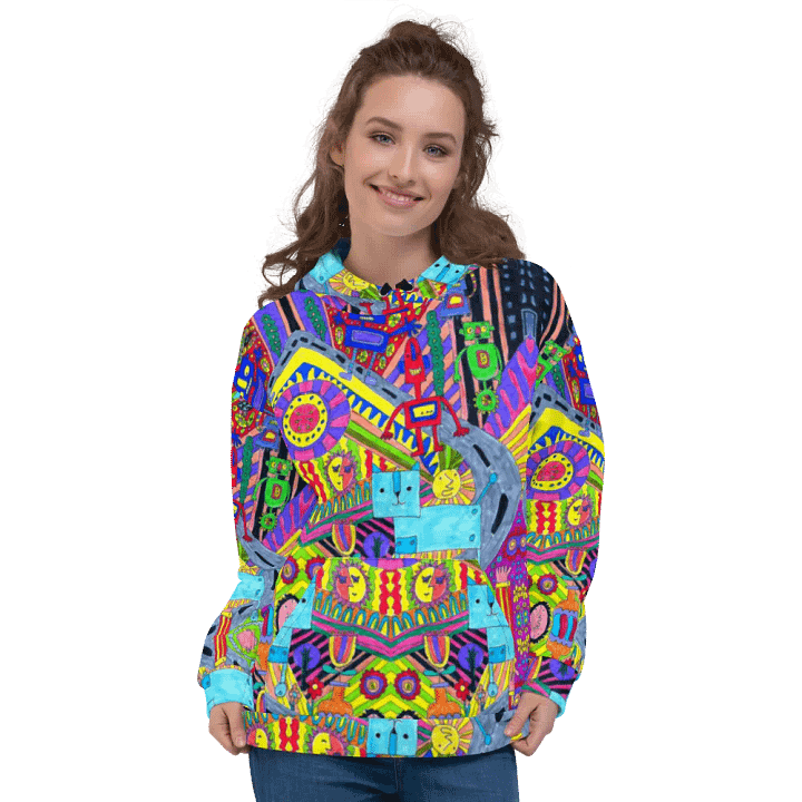 Abstract Colourful Doodle Robots Unisex Pull Over Hoodie product image (2)