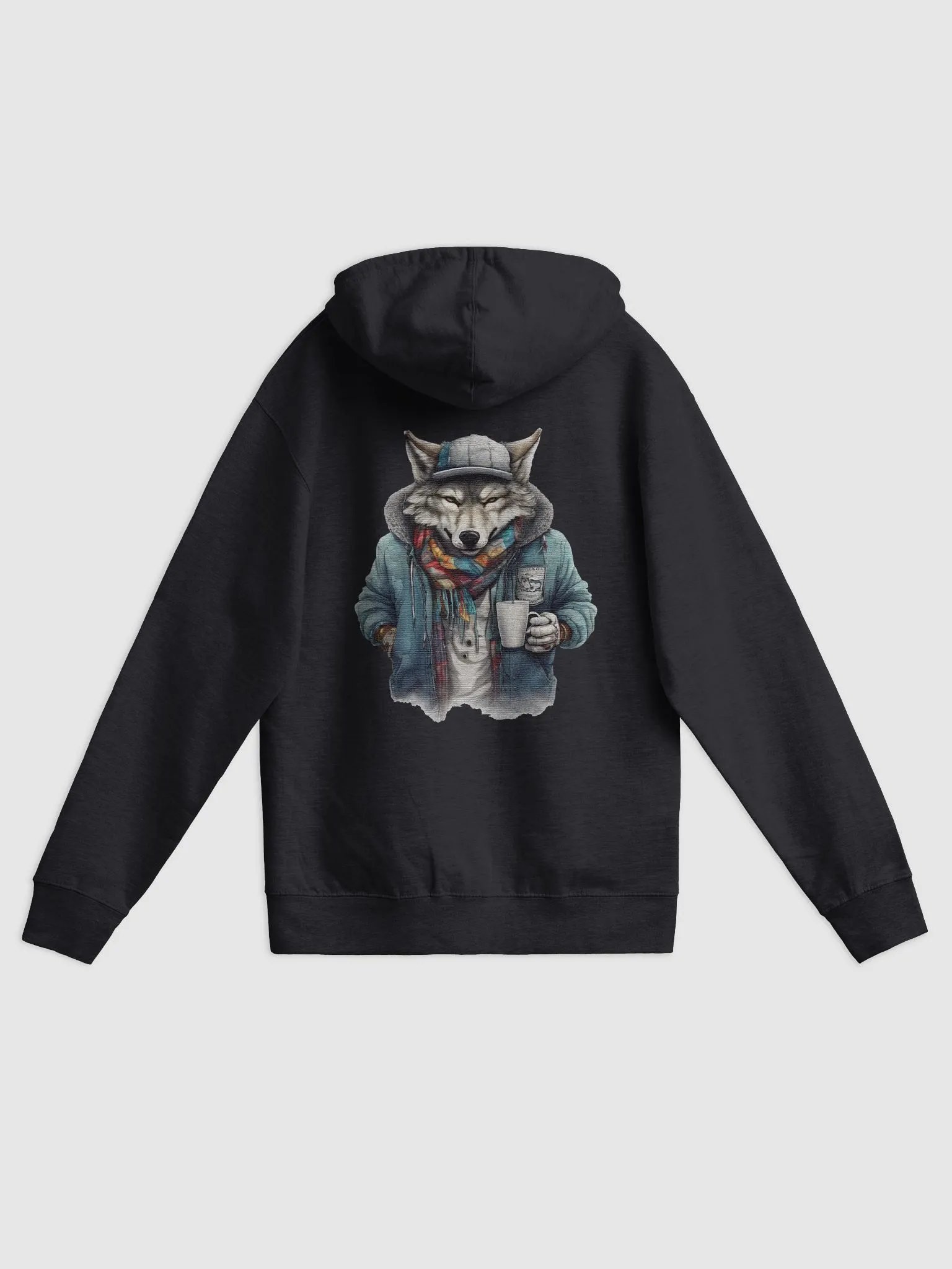 Wolf wearing a jacket holding a cup coffee Hoodie zip product image (2)