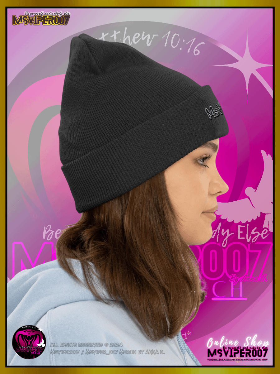 Cuffed Beanie [ Embroidered Design(s) ] - "MsViper_007™ Brand [gray/blk] - Support&Sport" Stylish Beanie by Anna H. product image (5)