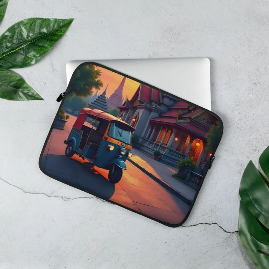 Tuk-Tuk at Sunset Near Thai Temple sleeve case. product image (3)