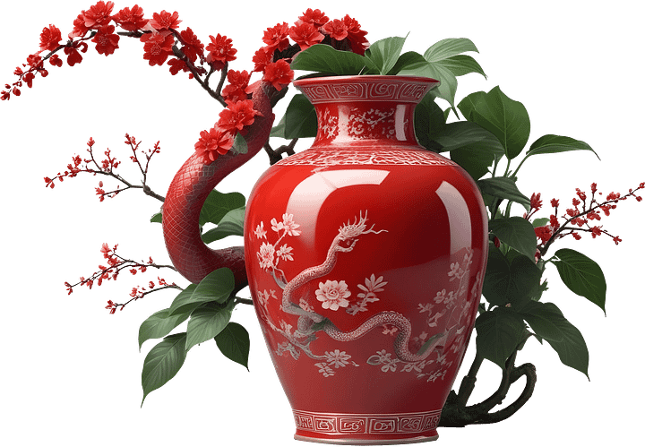 Chinese Art – Red Vase with Snake Motif PNG product image (1)
