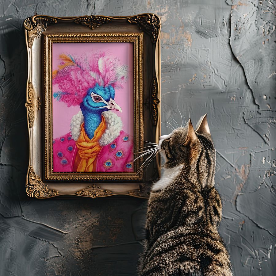 Anthropomorphic Peacock in Pink Coat Animal Portrait product image (3)