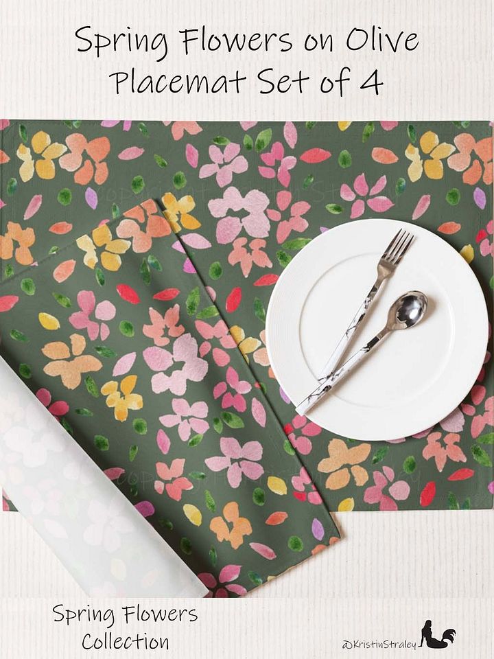 Spring Flowers on Olive Green Placemat Set of 4 product image (1)