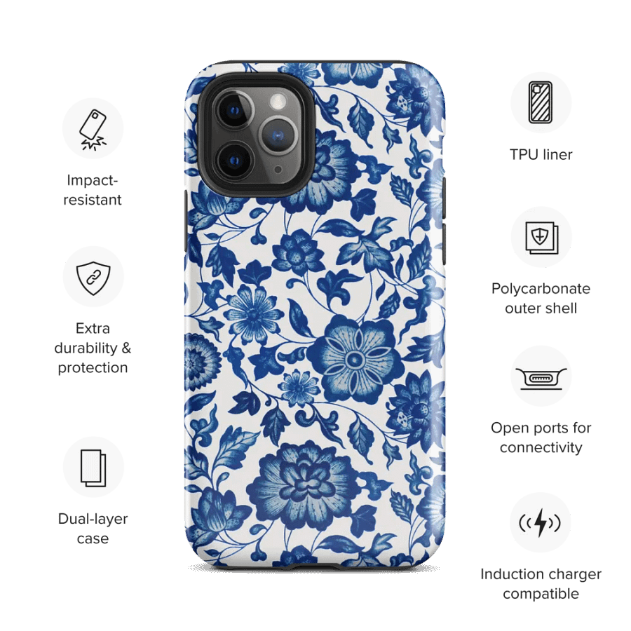 'Blue Floral Chinoiserie Wallpaper' iPhone® Tough Case product image (3)