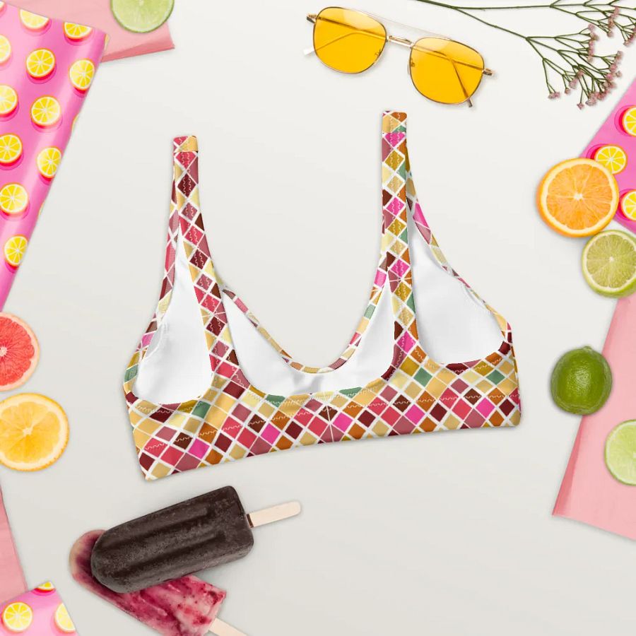 Colorful Square Pattern Design Padded Bikini Top - V4 product image (3)