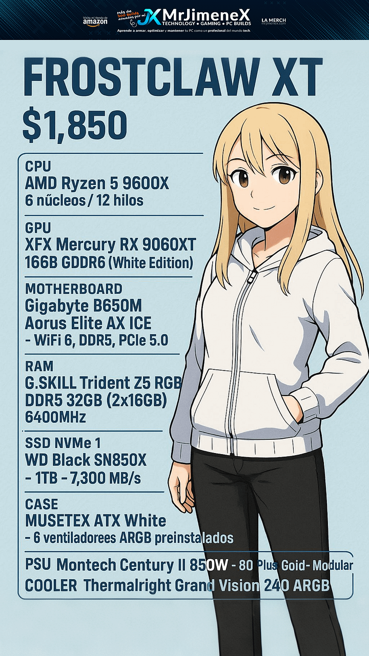 PC Gamer FrostClaw XT - Ryzen 5 9600X+ RX 9060XT 16GB + Gigabyte B650M + DDR5 32GB product image (2)