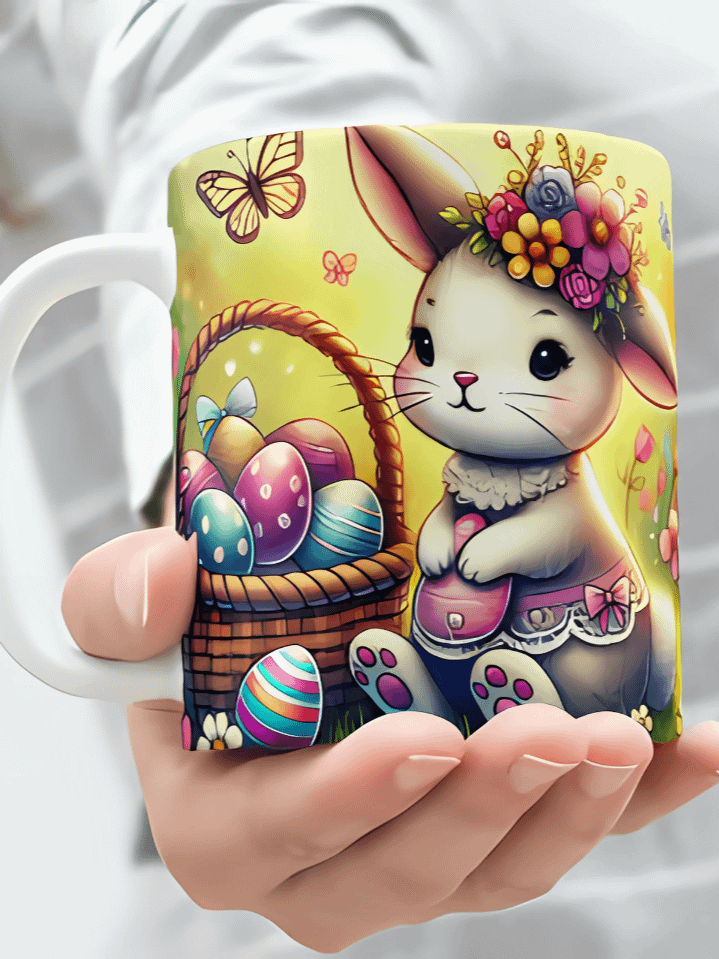 Easter Bunny & Eggs Mug Wrap Design – Cute Rabbit with Colorful Eggs Sublimation PNG – Fits 11oz & 15oz Mugs – Instant Digital Download – High-Resolution 300 DPI product image (1)