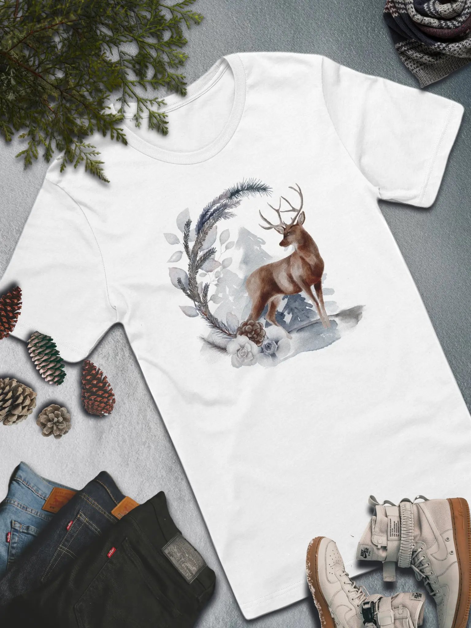 Winter Deer T-Shirt – Elegant Nature-Inspired Winter Fashion product image (5)