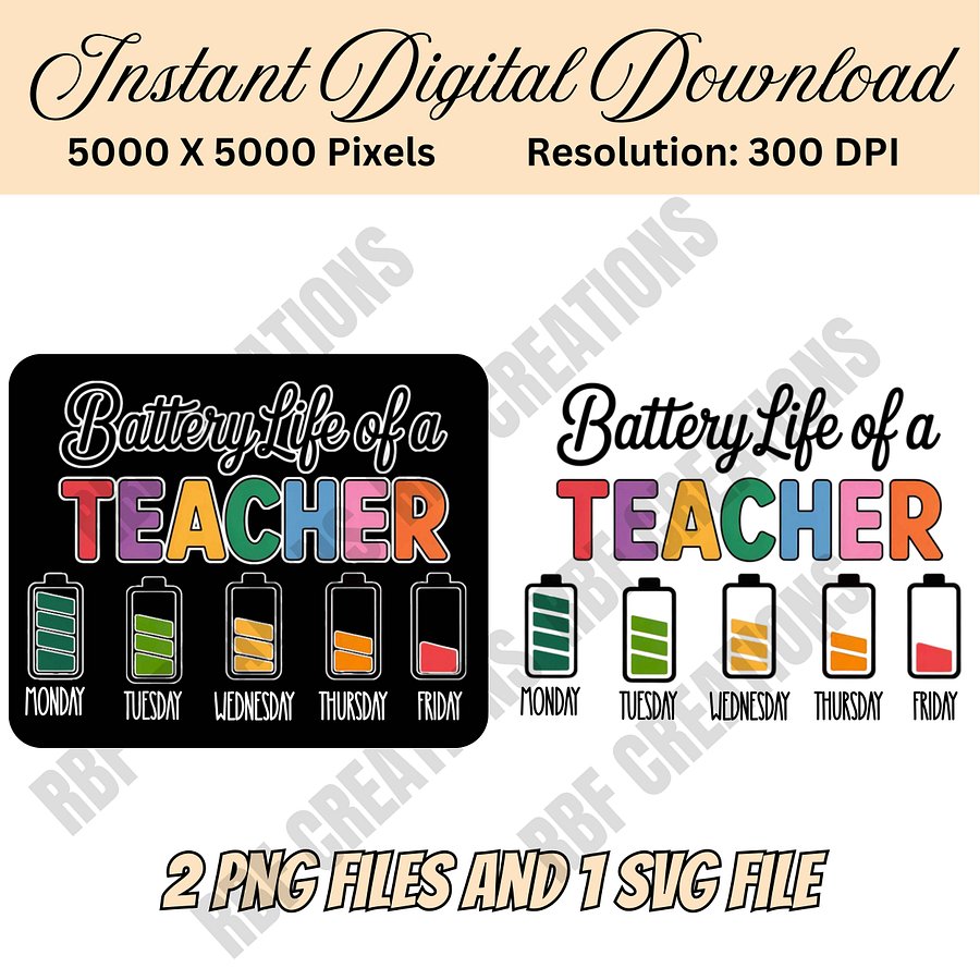 Battery Life of a Teacher SVG PNG, Funny Teacher Week Design, Teacher Shirt Sublimation File, Back to School Digital Download product image (1)