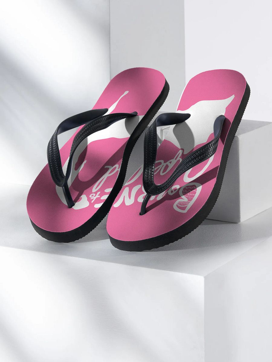 BOURNE to Flip Flop™ | Cape Cod Vibes for Your Soles | Logo Spread Sandals | White Logo on Brilliant Rose product image (1)