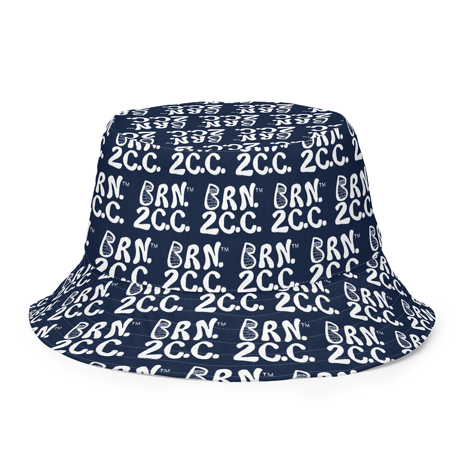 Adults Unisex | Reversible Bucket Hat | BOURNE to Cape Cod™ x BRN.2C.C.™ All-Over Logo Print | Coastal Style Sun Hat | Navy Blue & White product image (7)