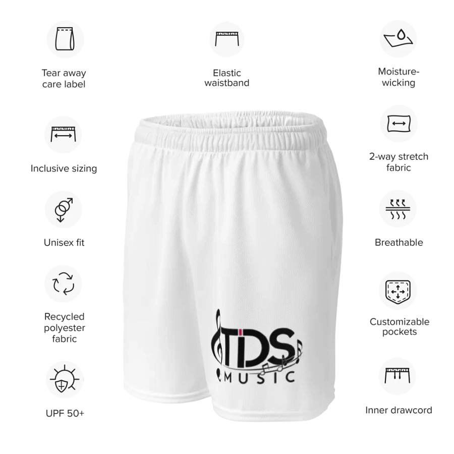 TDS Music Eco-Friendly All-Over Print Recycled Mesh Shorts - White, 2XS-6XL product image (11)