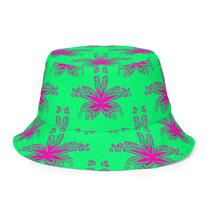 420 Stoner Summertime Reversible Bucket Hat, Cannabis Mint Green Purple Pink Pot Leaf Pattern Accessory product image (2)