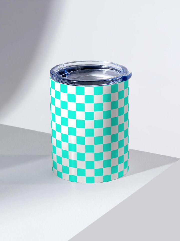 Checkered! Neon Aqua Blue and White Checkers 10 oz Stainless Steel Tumbler product image (2)