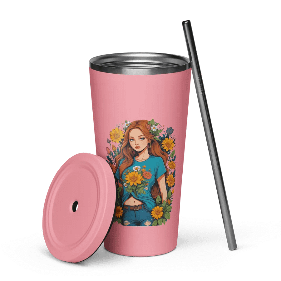 Bloomcore Flower Girl 20 oz Tumbler Cup - Pink - Insulated Tumbler with a Straw - v1 product image (7)