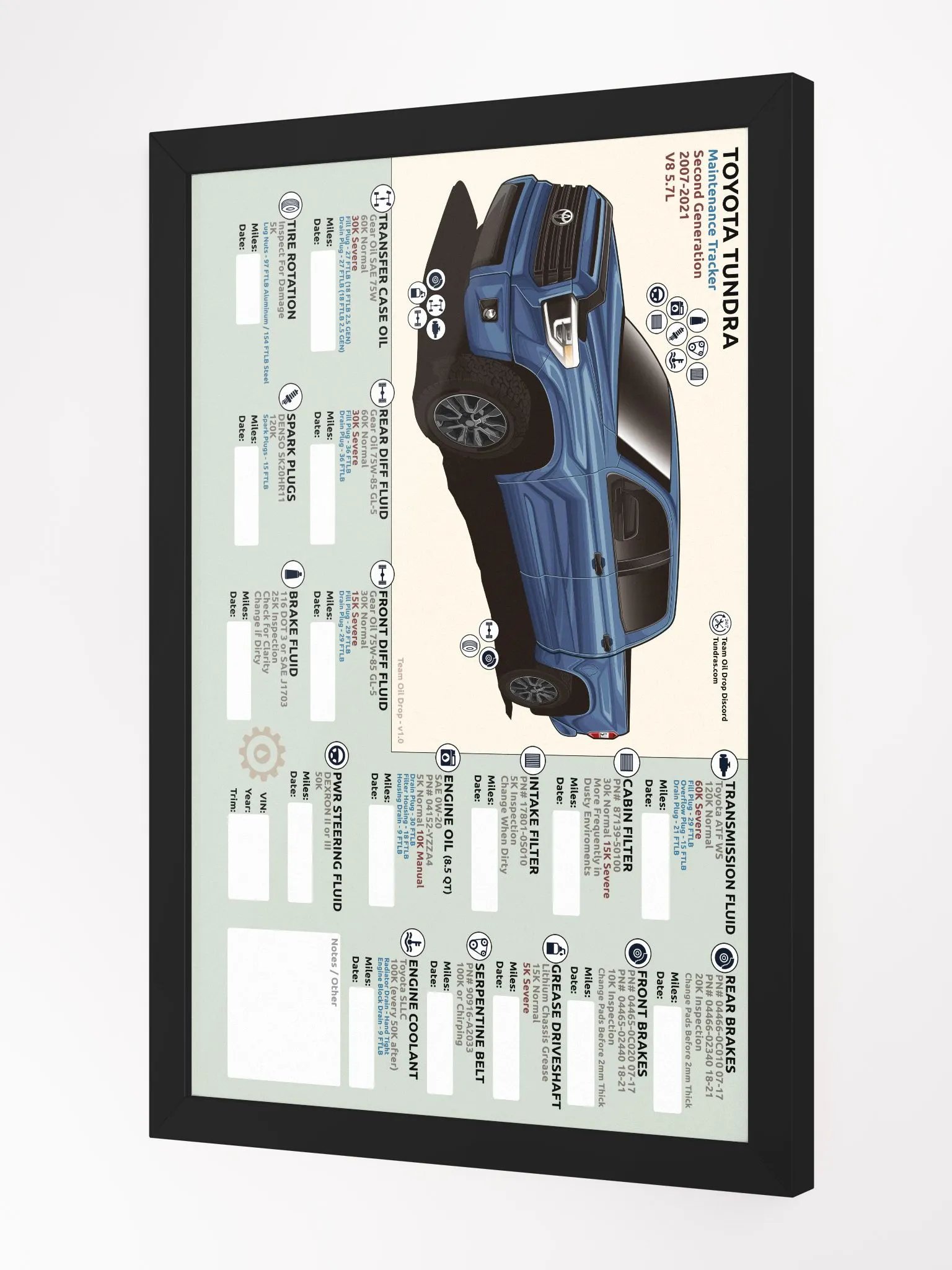 2ND GEN TUNDRA MAINTENANCE TRACKER - Cavalry Blue (Framed) product image (3)