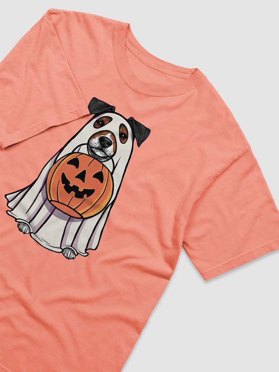 Funny Halloween Jack Russell Terrier(Grizzle) T-Shirt | Funny JRT Wearing a Ghost Costume and Holding a Pumpkin Basket product image (24)