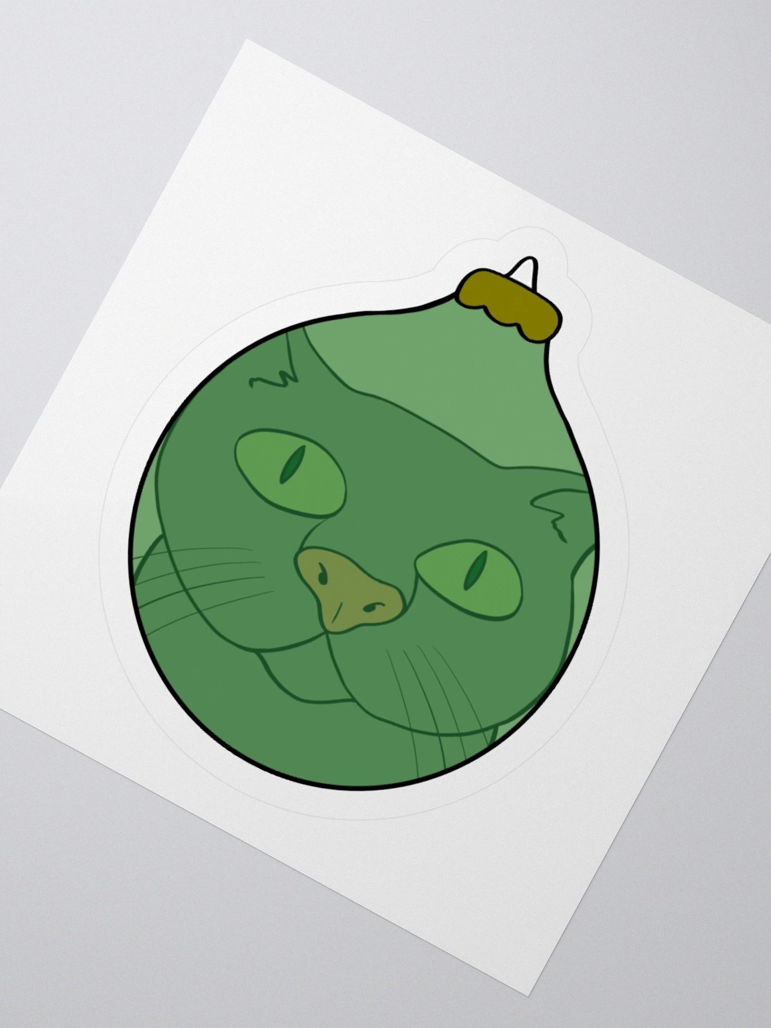 Curious Cat Christmas Kiss Cut Sticker (Green) product image (2)
