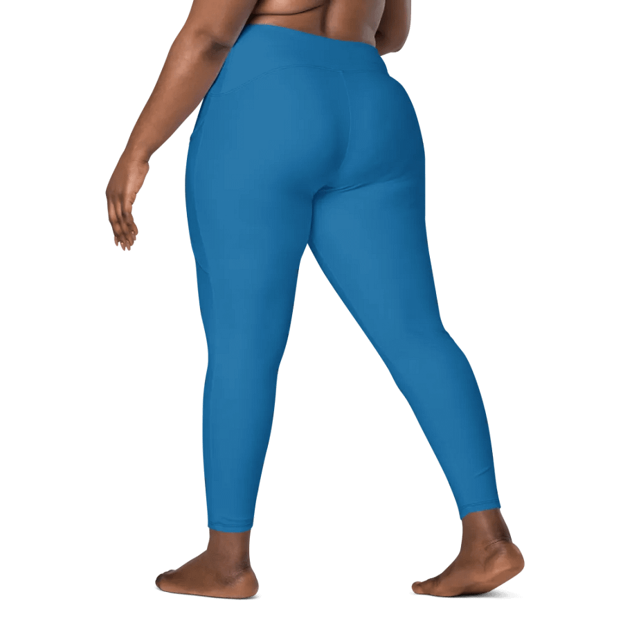 Plain Atlantic Blue True Summer Women's High Waisted Premium Crossover Leggings with Pockets by Treasure Pie product image (9)