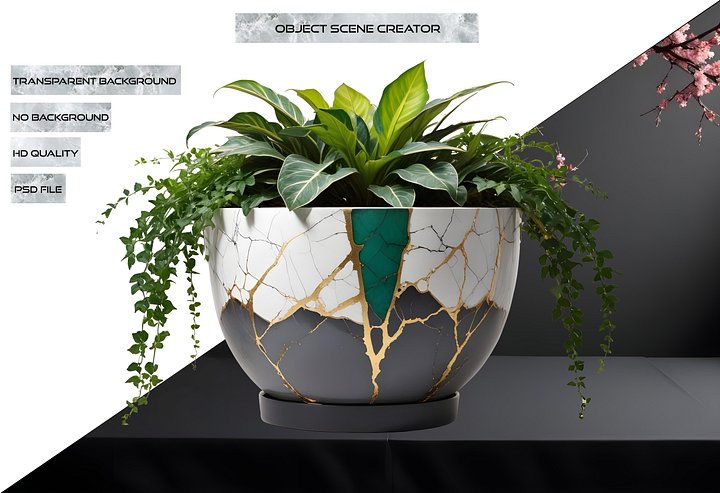 Kintsugi Elegance – Ceramic Planter with plant png product image (2)
