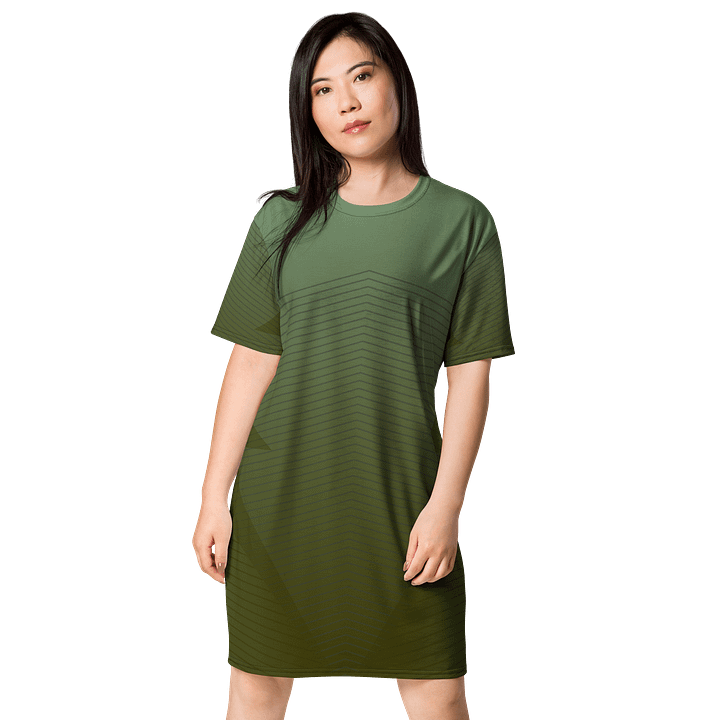 Exclusive Gradient Green T-Shirt Dress with Diagonal Wave Pattern - Oversized Fit product image (1)
