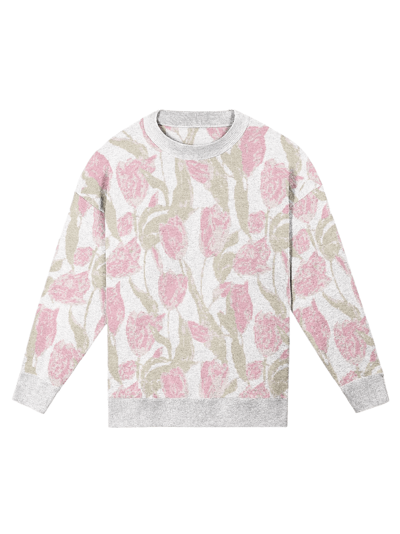 Pink Tulips Knit Crewneck Sweater