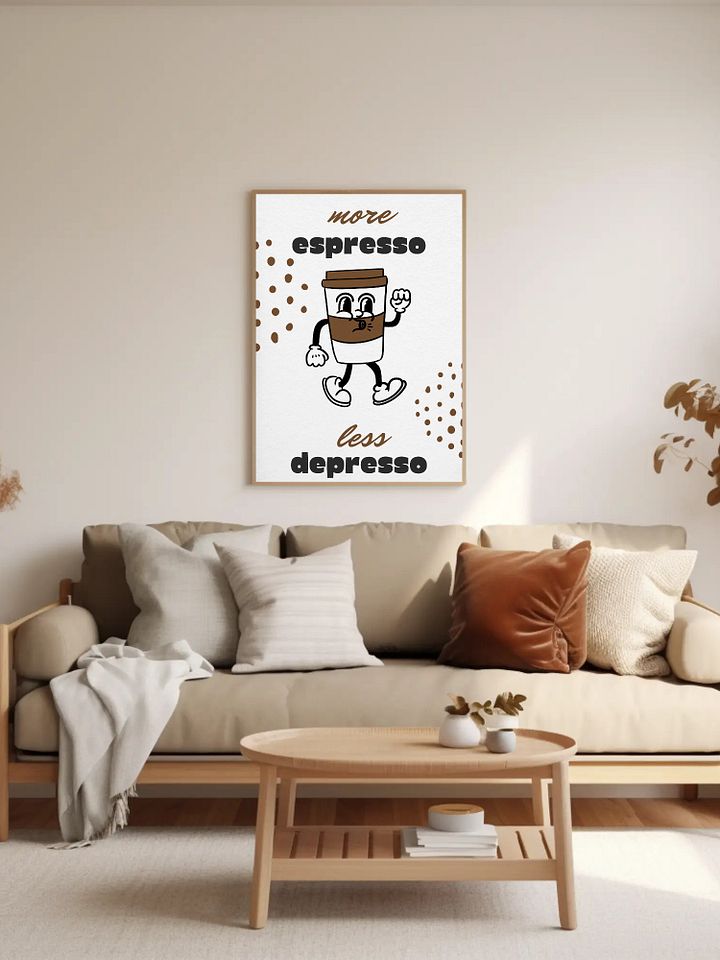 More Espresso Less Depresso Coffee Wall Art - Fun Cartoon Coffee Cup Print, Retro Kitchen Decor, Motivational Coffee Lover Poster product image (2)