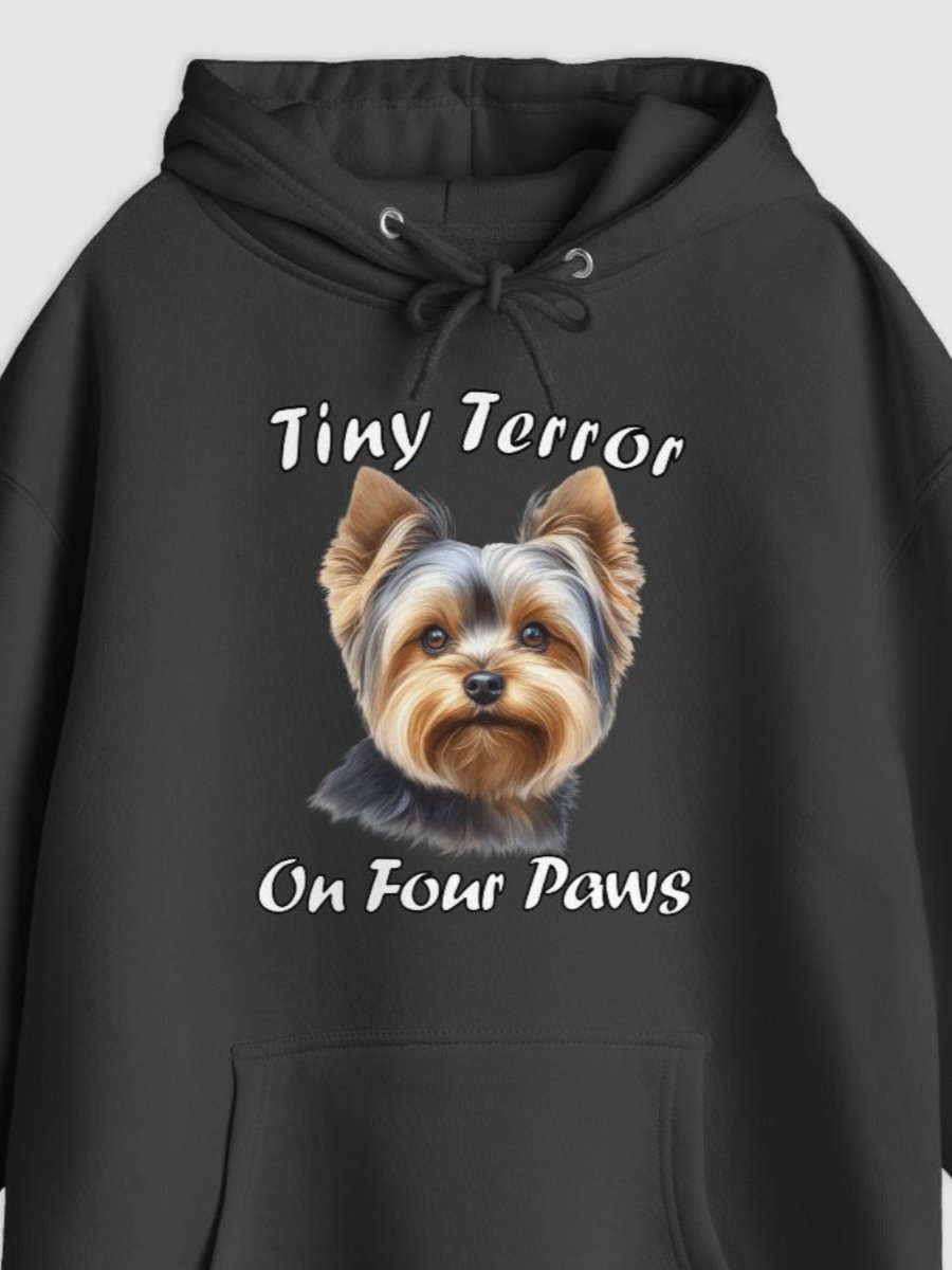 Tiny Terror On Four Paws Dog Illustrated Pullover Hoodie (Front Only) product image (1)
