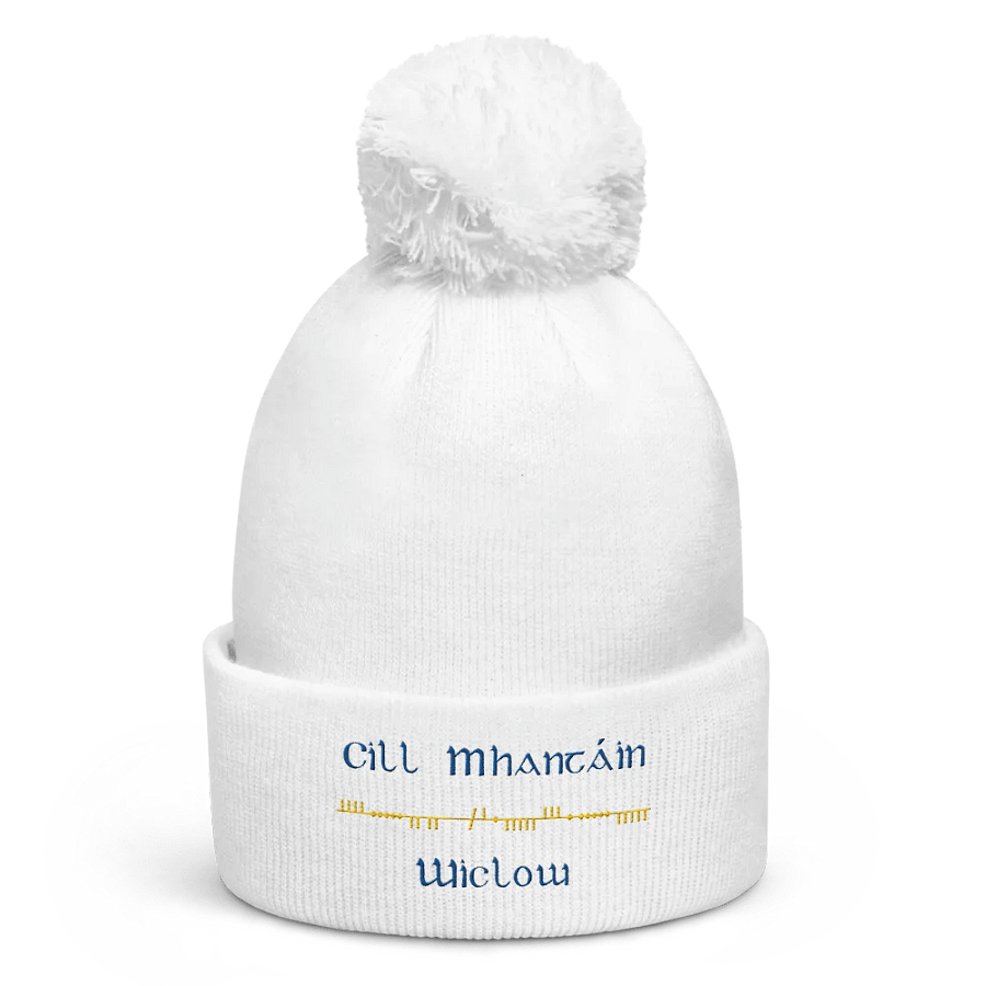 Wicklow/Cill Mhantáin Scholastic style Ogham embroidered Pom-Pom Beanie product image (1)
