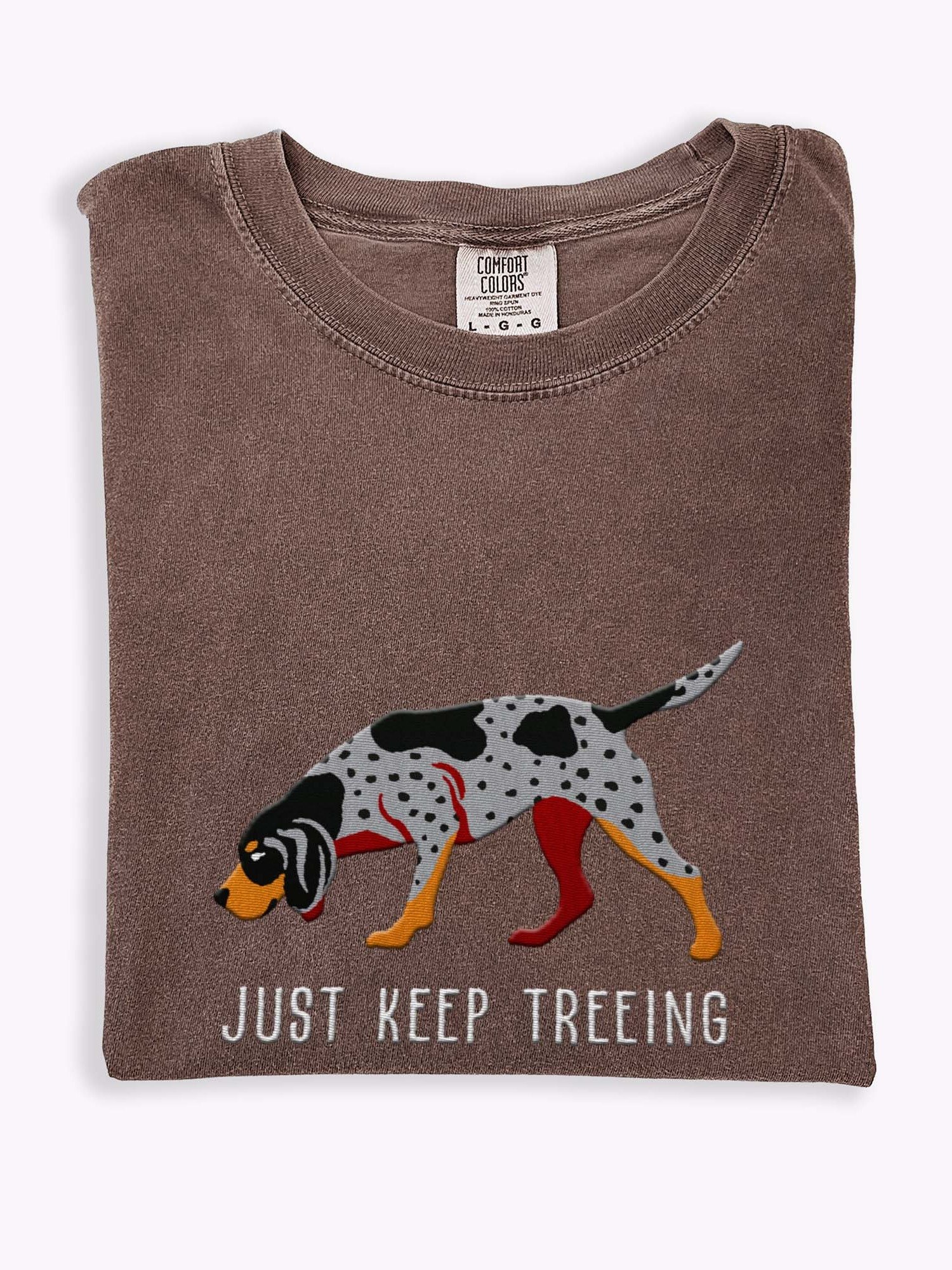 Just Keep Treeing T-Shirt(Embroidered) of a Bluetick Coonhound product image (1)