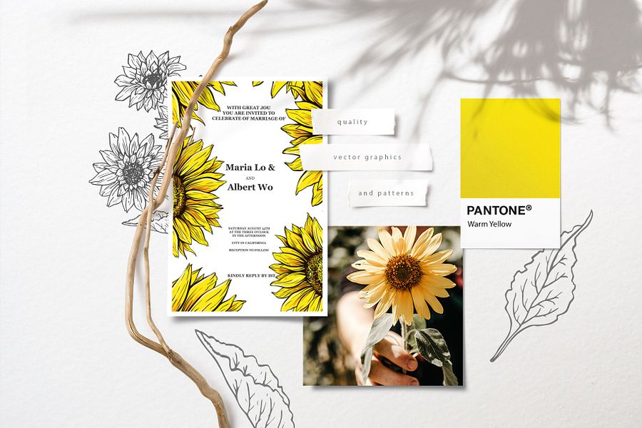 Sunflower Seamless Pattern Bundle, Sunflower Clipart, Autumn Digital Papers Line Art product image (11)