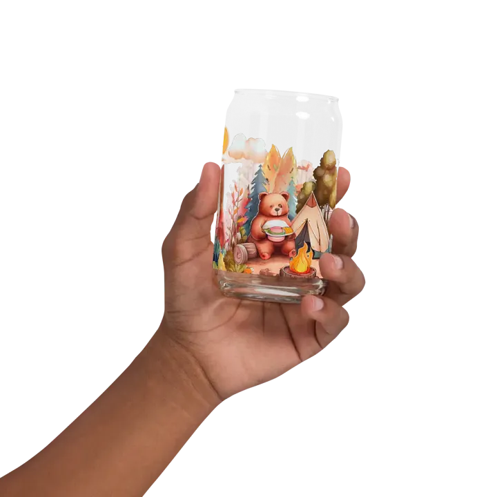 Camping Bear Glass Can | Wilderness Adventure Drinkware product image (2)