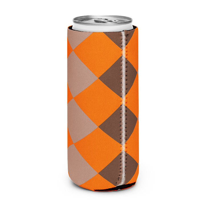 12 oz Slim or Regular Can Coozie | Retro Style Brown & Orange Plaid – Vintage 70s Inspired product image (1)